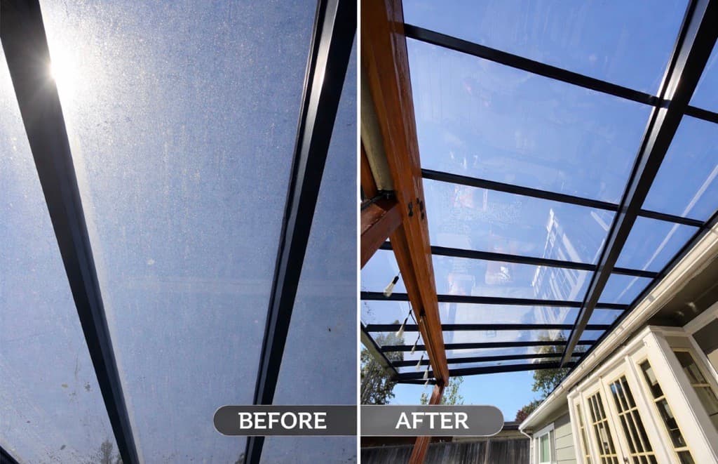 Window washing before and after