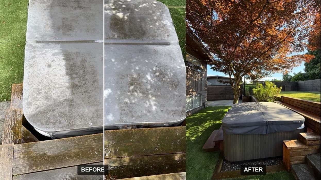 Hot tub power washing before and after